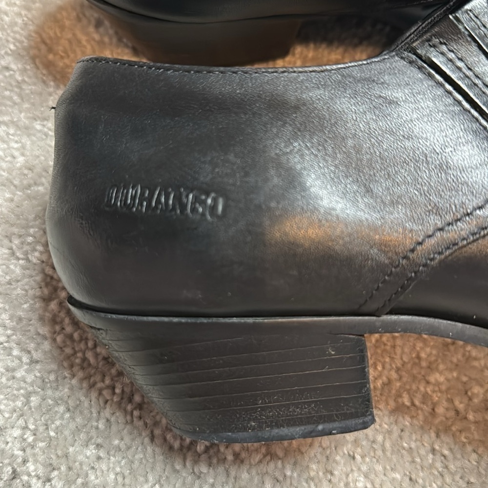 Black Leather Durango Heeled Ankle Cowboy Boots Moto Stitching Pointed Toe Sz 8 - Picture 7 of 12